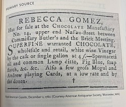 Pubblicità di cioccolato e altri generi alimentari per la Pasqua ebraica (Pesach), pubblicata sul settimanale The Israelite il 16 marzo 1855. Dalla Collezione Storica della Stampa Ebraica della Biblioteca Nazionale d’Israele.