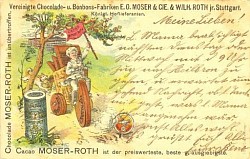 Cartolina della Moser-Roth Chocolate, azienda fondata in Germania nel 1841. Testo sul fronte: “Il cacao Moser-Roth offre il miglior rapporto qualità-prezzo, la migliore qualità ed è il più conveniente. Il cioccolato Moser-Roth è insuperabile”. Dalla Collezione Joseph e Margit Hoffman di cartoline di argomento ebraico, Centro di Ricerca sul Folclore, Istituto Mandel di Studi Ebraici, Università Ebraica di Gerusalemme.